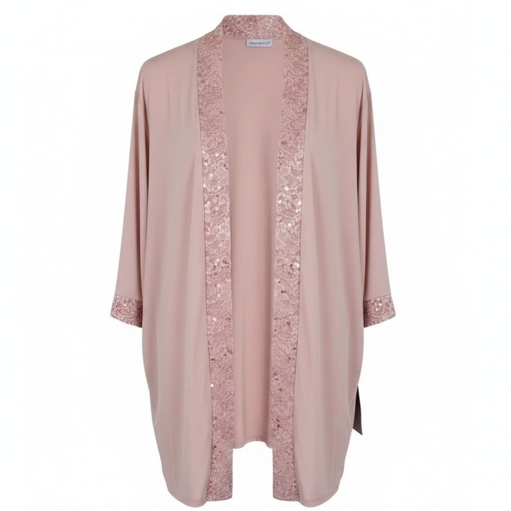 Catherines Romantic Dressy Neutral NWT Sequin Trim Stretch Kimono 30WP